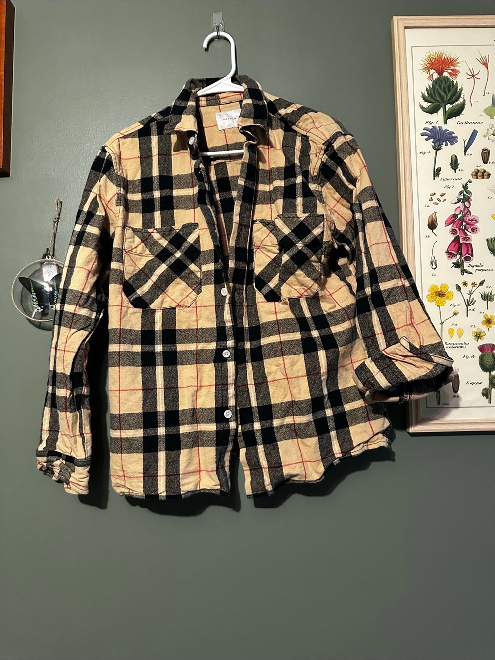 ⭐️ PacSun Tan, Black & Red Plaid Flannel Button Shirt